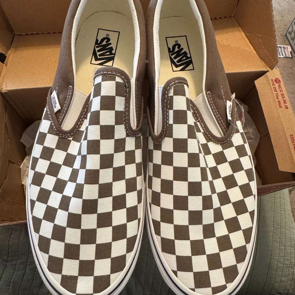 Vans Classic Brown and White Checkered Slip-Ons